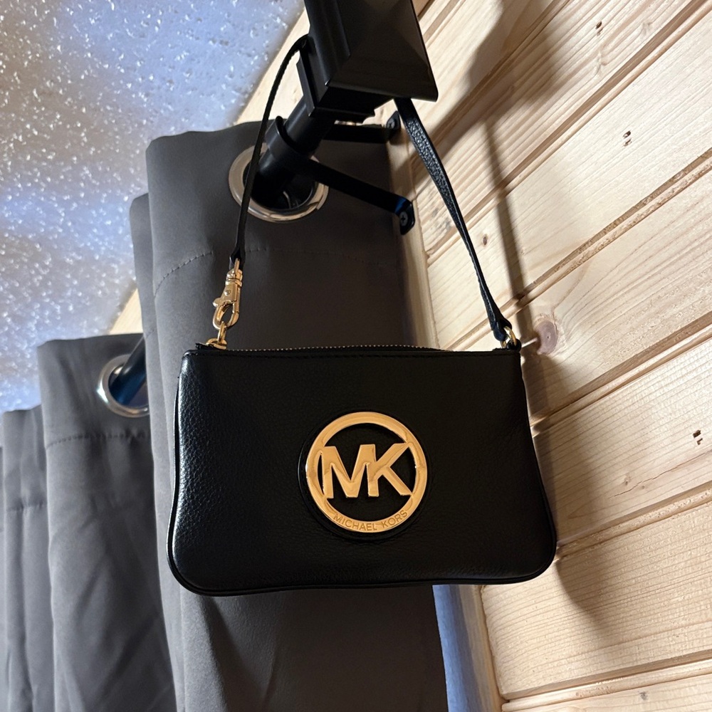 Michael Kors Black Clutch with Gold Logo